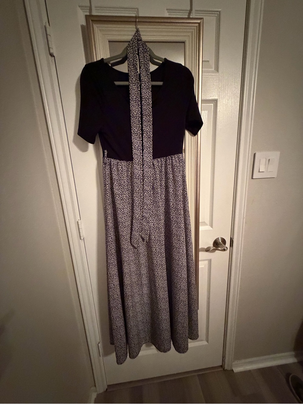 SHEIN Black Top with Black-and-White Patterned Maxi Dress